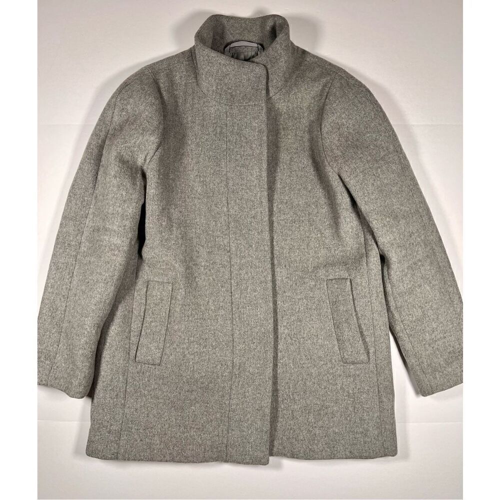 J. Crew Wool Blend Lined Stand Collar Full Zip Preppy City Coat Grey Size 14 EUC